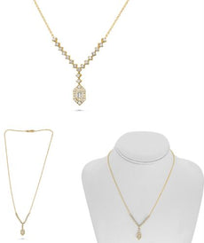 .70CT DIAMOND 14KT YELLOW GOLD ROUND & BAGUETTE CLUSTER INVISIBLE LOVE NECKLACE