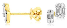 .24CT DIAMOND 14KT 2 TONE GOLD 3D ROUND & BAGUETTE DOUBLE SQUARE STUD EARRINGS
