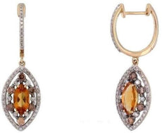 1.91CT WHITE & CHOCOLATE FANCY DIAMOND & AAA CITRNE 14KT YELLOW GOLD 3D EARRINGS