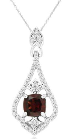 1.49CT DIAMOND & AAA GARNET CUSHION & ROUND 14KT WHITE GOLD FUN FLOATING PENDANT