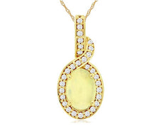 .62CT DIAMOND & AAA OPAL 14KT YELLOW GOLD OVAL & ROUND CRISS CROSS LOVE PENDANT