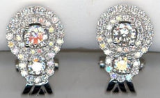 ESTATE .61CT DIAMOND 14KT WHITE GOLD DOUBLE FLOWER FUN CLIP ON HANGING EARRINGS