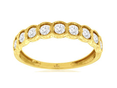 .50CT DIAMOND 14KT YELLOW GOLD FILIGREE SQUARE MILGRAIN 9 STONE ANNIVERSARY RING