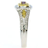 .42CT WHITE PINK & FANCY YELLOW DIAMOND 18KT TRI COLOR GOLD HALO ENGAGEMENT RING