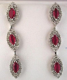 2.45CT DIAMOND & AAA RUBY 14KT WHITE GOLD 3D 3 STONE HALO LEAF HANGING EARRINGS