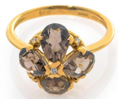 ESTATE .04CT DIAMOND & AAA SMOKY TOPAZ 18KT YELLOW GOLD 3D FLOWER RING