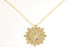 .12CT DIAMOND 14K YELLOW GOLD CLASSIC ROUND 3D FLOWER SUN BURST FLOATING PENDANT