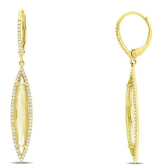 3.33CT DIAMOND & AAA CITRINE 14KT YELLOW GOLD 3D ELONGATED LEAF HANGING EARRINGS