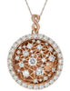 LARGE 4.11CT DIAMOND 14K ROSE GOLD FILIGREE WEB ETOILE CIRCULAR FLOATING PENDANT