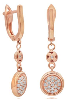 .32CT DIAMOND 18K ROSE GOLD 3D ROUND PAVE CIRCULAR ETOILE LEVERBACK FUN EARRINGS