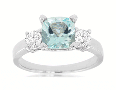 1.85CT DIAMOND & AAA AQUAMARINE 14KT WHITE GOLD CUSHION & ROUND ENGAGEMENT RING