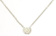 ESTATE .14CT DIAMOND 14KT WHITE GOLD ROUND CLASSIC BEZEL SOLITAIRE LOVE NECKLACE