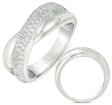 .57CT DIAMOND 14K WHITE GOLD 3D CLASSIC THREE ROW CRISS CROSS INFINITY LOVE RING