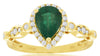 Estate 1.35Ct Diamond & AAA Emerald 14Kt Yellow Gold Pear Shape & Round Engagement Ring