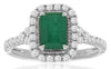 1.46CT DIAMOND & AAA EMERALD 14KT WHITE GOLD 3D BAGUETTE & ROUND ENGAGEMENT RING