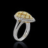 2.73CT WHITE & FANCY YELLOW DIAMOND 18KT 2 TONE GOLD 3D PEAR SHAPE CLUSTER RING