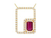 .96CT DIAMOND & AAA RUBY 14KT YELLOW GOLD EMERALD CUT & ROUND HALO FUN PENDANT