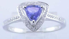 .69CT DIAMOND & AAA TANZANITE 14KT WHITE GOLD 3D TRILLION HALO ENGAGEMENT RING