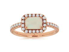 1.03CT DIAMOND & AAA OPAL 14KT ROSE GOLD 3D CUSHION & ROUND SQUARE HALO FUN RING