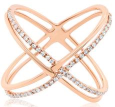 .30CT DIAMOND 14K ROSE GOLD 3D CLASSIC DOUBLE ROW CRISS CROSS INFINITY LOVE RING