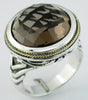 Estate 14.0Ct AAA Smokey Topaz 925 Silver & 14Kt Yellow Gold Round Bezel Filigree Ring