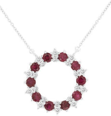 1.72CT DIAMOND & AAA RUBY 14KT WHITE GOLD CLASSIC CIRCLE OF LIFE LOVE NECKLACE