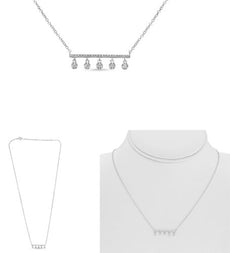 .18CT DIAMOND 14KT WHITE GOLD 3D ROUND CLASSIC FLOATING BAR ADJUSTABLE NECKLACE