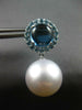 LARGE 6CT AAA BLUE TOPAZ & SOUTH SEA PEARL 18K WHITE GOLD ROUND HANGING EARRINGS