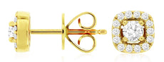 ESTATE .40CT DIAMOND 14KT YELLOW GOLD SOLITAIRE HALO ROUND SQUARE STUD EARRINGS