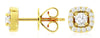 ESTATE .40CT DIAMOND 14KT YELLOW GOLD SOLITAIRE HALO ROUND SQUARE STUD EARRINGS