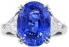 EXTRA LARGE 8.52CT DIAMOND & AAA SAPPHIRE PLATINUM OVAL & TRILLION 3 STONE RING