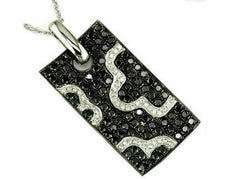 1.79CT WHITE & BLACK DIAMOND 14KT WHITE GOLD 3D RECTANGULAR PAVE FUN PENDANT