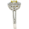 LARGE 2CT WHITE & FANCY YELLOW DIAMOND 18KT 2 TONE GOLD CUSHION ENGAGEMENT RING