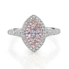 .99CT WHITE & PINK DIAMOND 18KT WHITE GOLD 3D MARQUISE & ROUND ENGAGEMENT RING