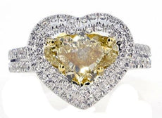 2.61CT WHITE & FANCY YELLOW DIAMOND 18KT 2 TONE GOLD HEART SHAPE ENGAGEMENT RING