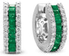 1.32CT DIAMOND & AAA EMERALD 14KT WHITE GOLD 3D 3 ROW HUGGIE HANGING EARRINGS