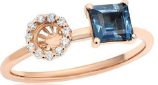 .55CT DIAMOND & AAA BLUE TOPAZ 18KT ROSE GOLD 3D CLASSIC SQUARE & ROUND FUN RING