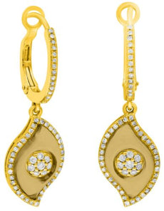 2.80CT DIAMOND & AAA CITRINE 14K YELLOW GOLD 3D FLORAL LEAF FUN HANGING EARRINGS