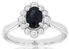 1.35CT DIAMOND & AAA SAPPHIRE 14KT WHITE GOLD OVAL & ROUND FIIGREE FLOWER RING