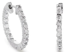 .89CT DIAMOND 14KT WHITE GOLD 3D CLASSIC INSIDE OUT HOOP HUGGIE HANGING EARRINGS