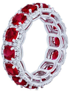 7.0CT DIAMOND & AAA RUBY 18K WHITE GOLD 3D CUSHION CUT & ROUND CLASSIC HALO RING