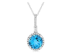 2.37CT DIAMOND & AAA BLUE TOPAZ 14KT WHITE GOLD 3D ROUND HALO FLOATING PENDANT