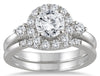 ESTATE 1.5CT DIAMOND 14KT WHITE GOLD ROUND DOUBLE ENGAGEMENT WEDDING RING