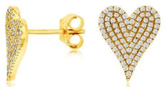 ESTATE .35CT DIAMOND 14KT 2 TONE GOLD 3D PAVE HEART SHAPE LOVE STUD EARRINGS
