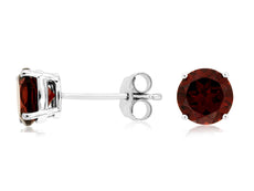 ESTATE 2.10CT AAA GARNET 14KT WHITE GOLD ROUND CLASSIC FOUR PRONG STUD EARRINGS