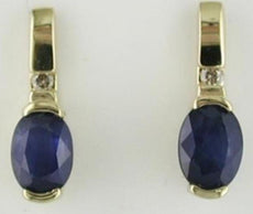 2.05CT DIAMOND & AAA SAPPHIRE 14KT YELLOW GOLD 3D OVAL & ROUND HANGING EARRINGS