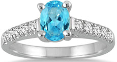 1.23CT DIAMOND & AAA BLUE TOPAZ 14KT WHITE GOLD 3D OVAL & ROUND LUCIDA FUN RING