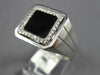 ESTATE .17CT DIAMOND & AAA ONYX 14KT WHITE GOLD 3D CLASSIC SQUARE HALO MENS RING