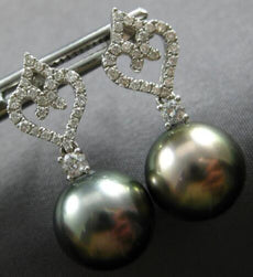 ESTATE .12CT DIAMOND & AAA TAHITIAN PEARL 18KT WHITE GOLD FUN HANGING EARRINGS