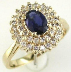 1.57CT DIAMOND & AAA SAPPHIRE 14K YELLOW GOLD OVAL & ROUND FLORAL HALO LOVE RING